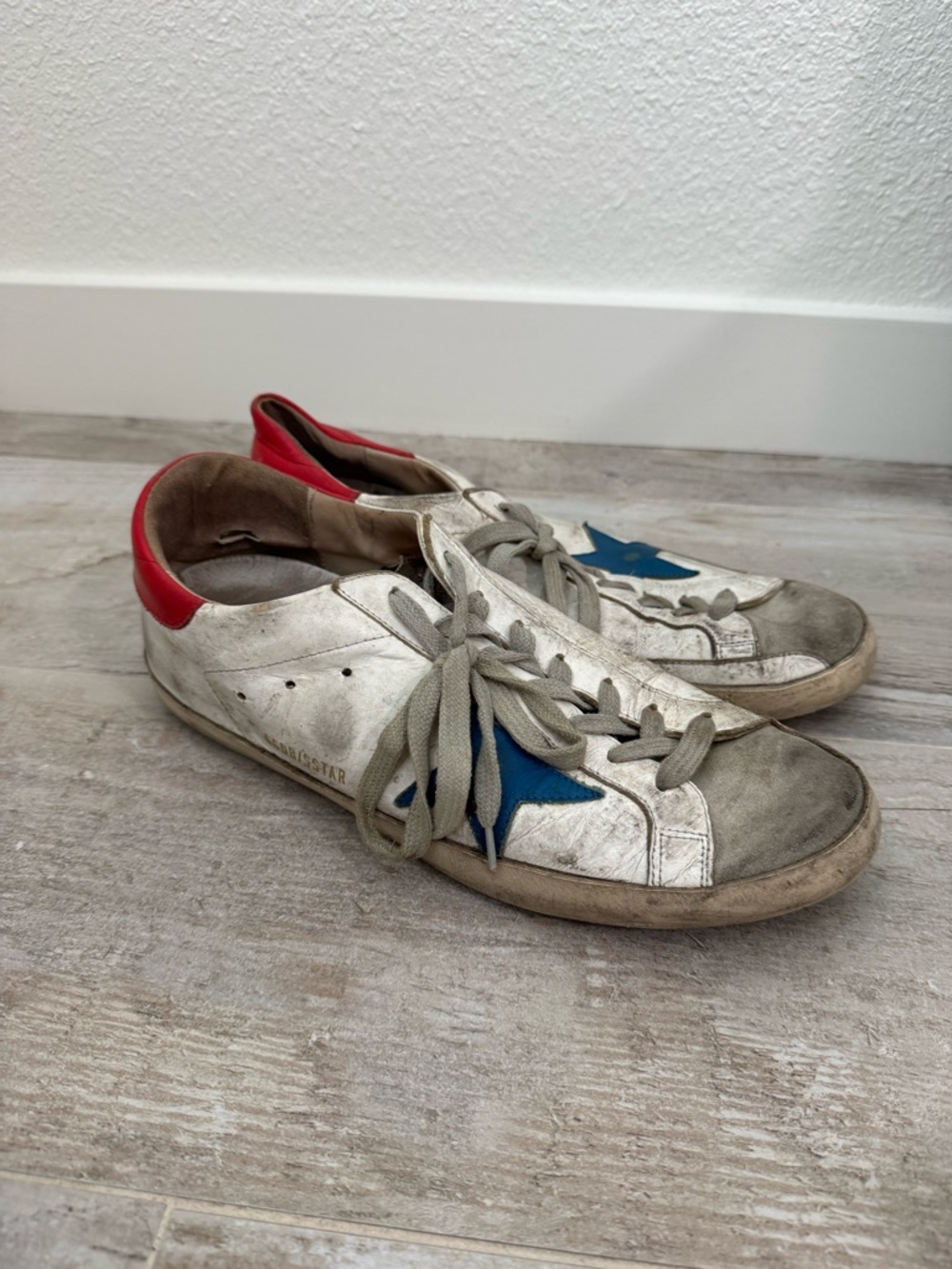 Golden Goose White Sneakers with Blue Star and Red Heel
